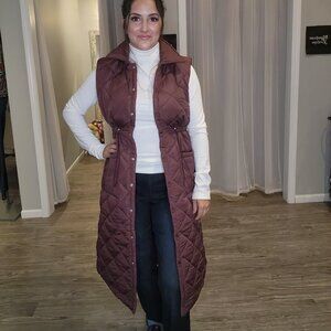 Papillion Long Puffer Vest with Drawstring Waist